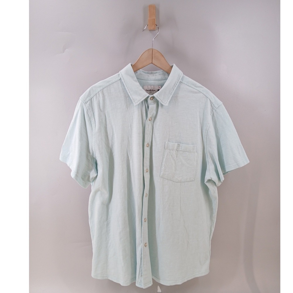 Goodfellow & Co Button Up Shirt Mens XL Aqua Falls Everyday Knit Short Sleeve